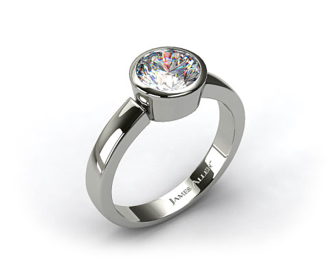 14k White Gold Bezel Set Round Shaped Diamond Solitaire Ring